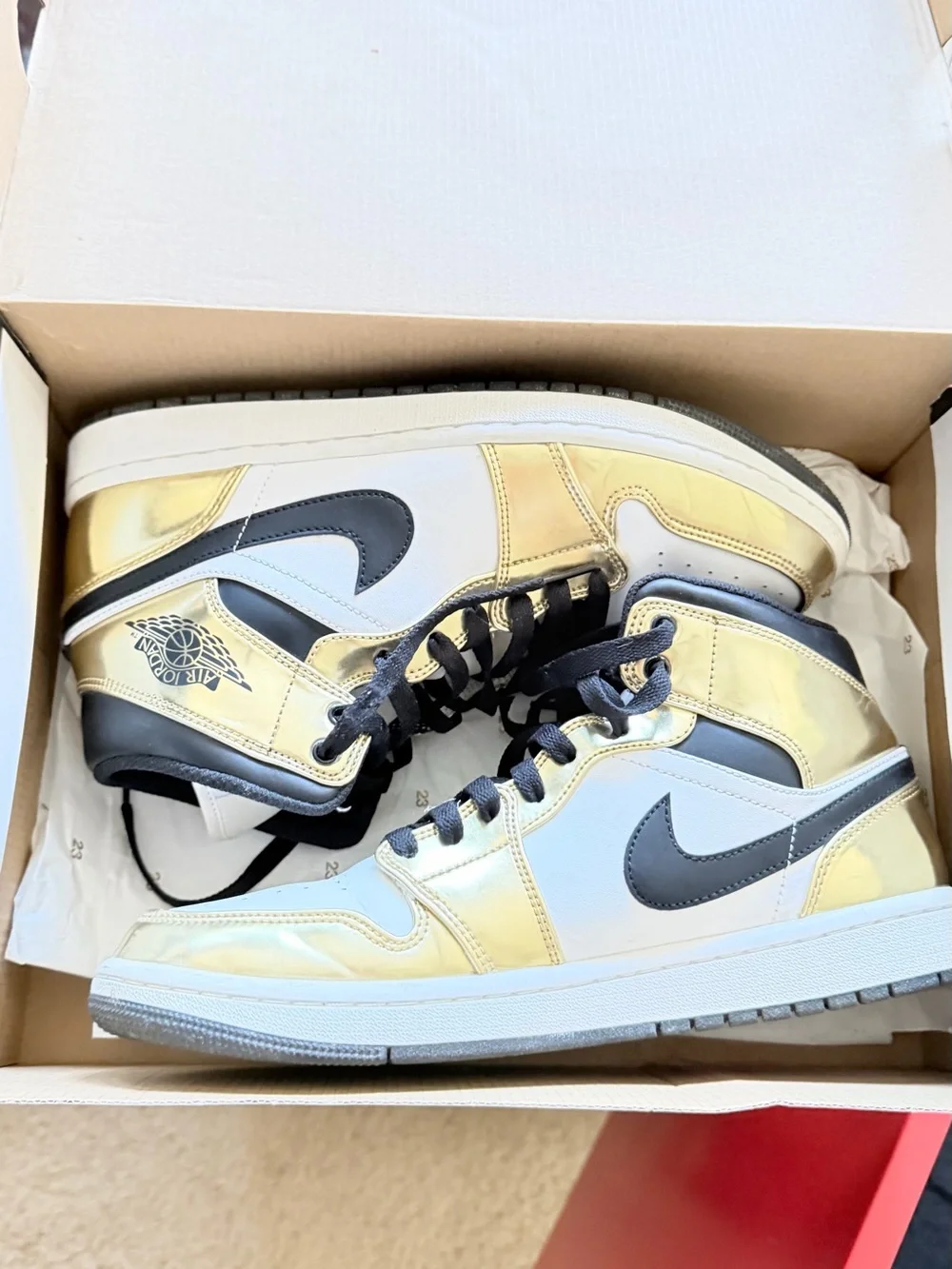 Jordan 1 Mid Men’s Metallic Gold & Black Athletic Sneakers